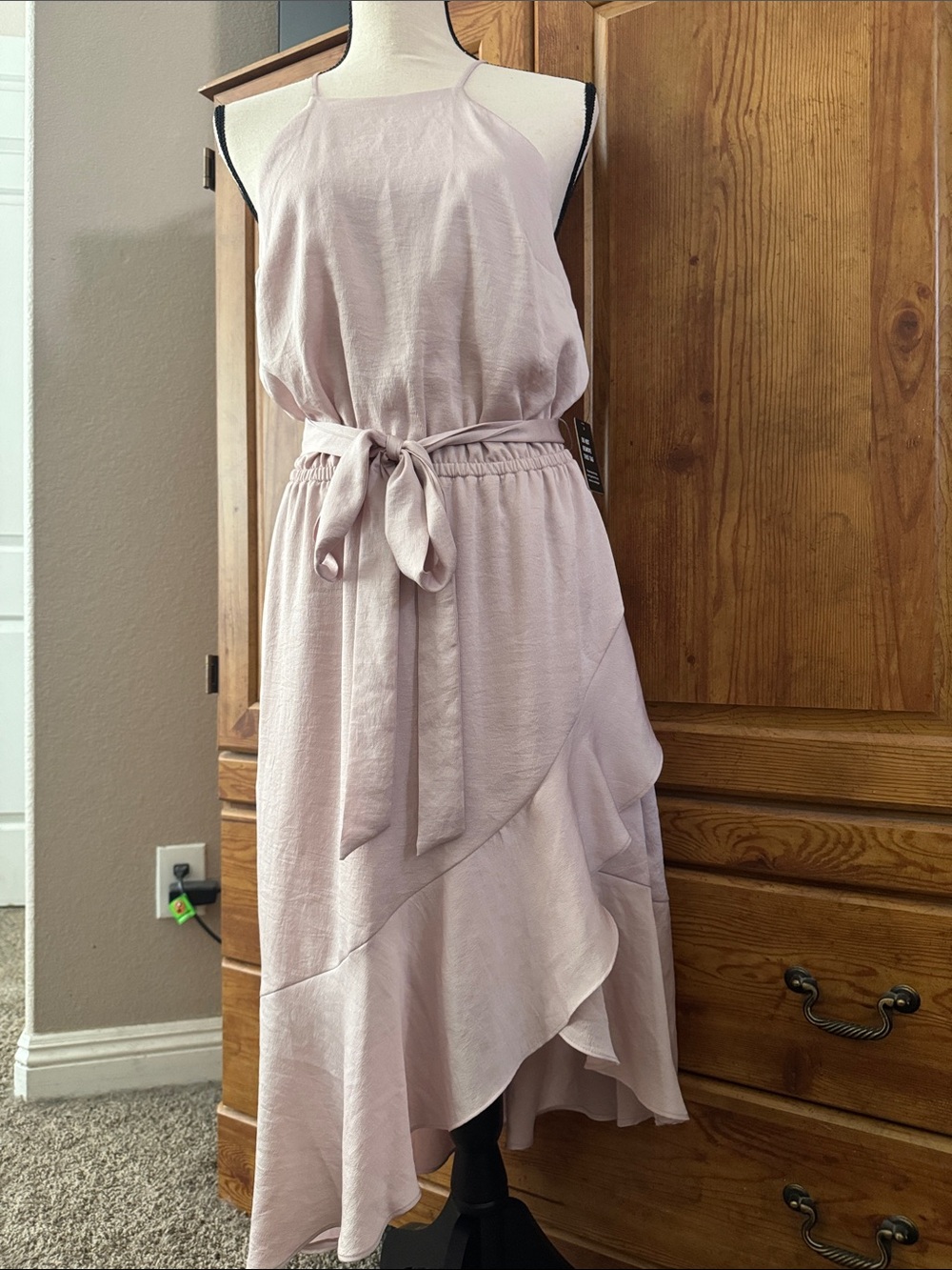 Express Mauve Halter High-Low Midi Dress with Waist Tie